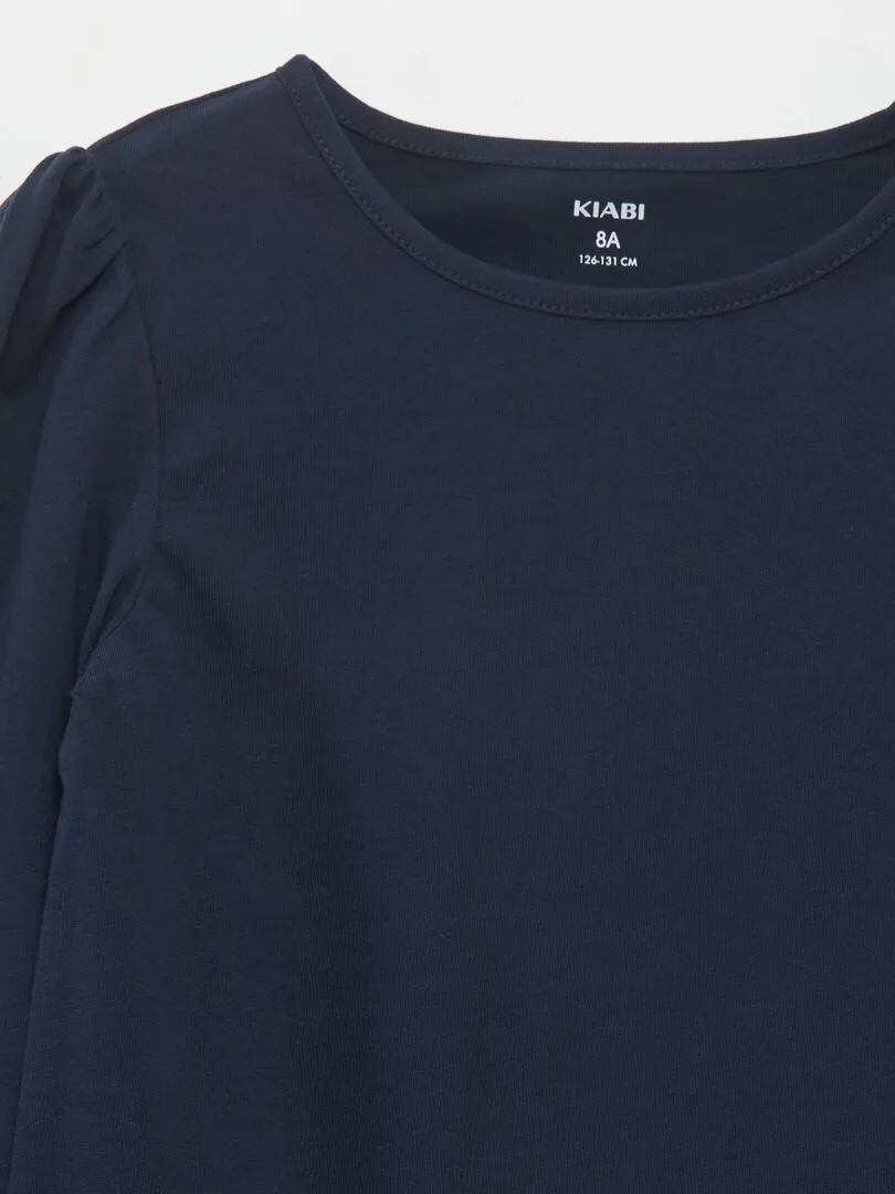 CAMISETA LISA CON HOMBROS FRUNCIDOS  AZUL