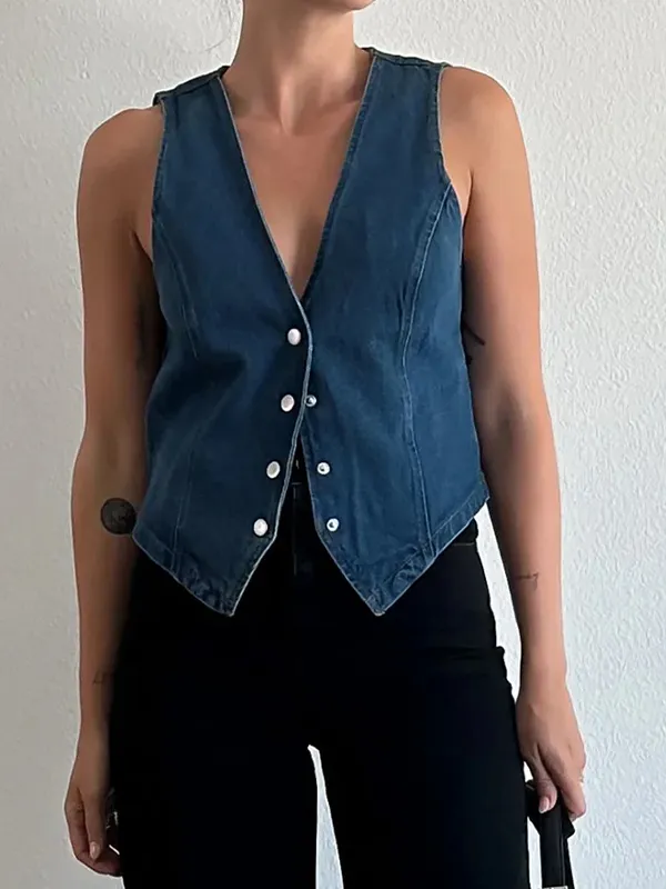 Camiseta sin mangas con chaleco vaquero con cuello en V