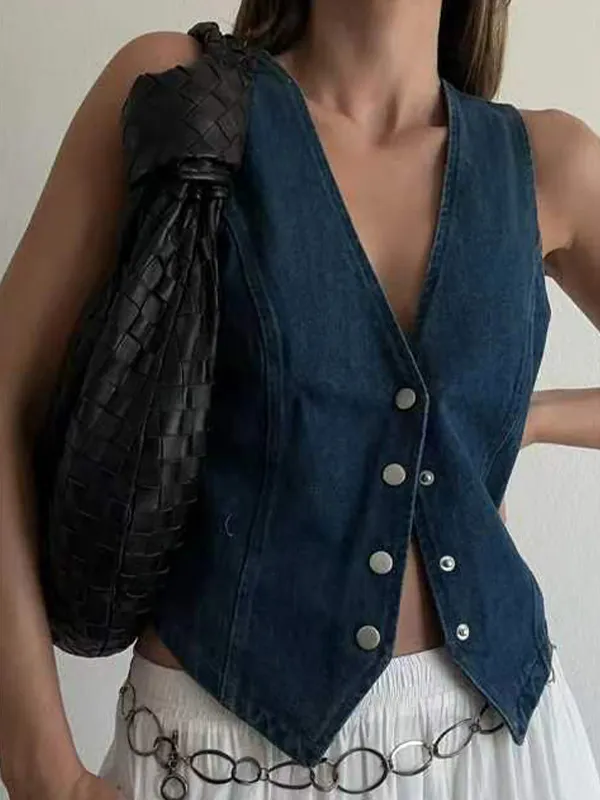 Camiseta sin mangas con chaleco vaquero con cuello en V