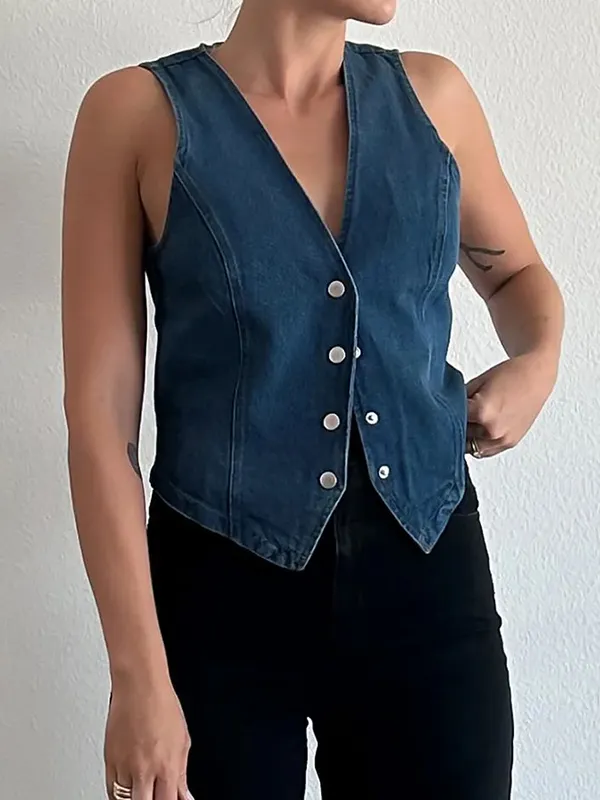 Camiseta sin mangas con chaleco vaquero con cuello en V