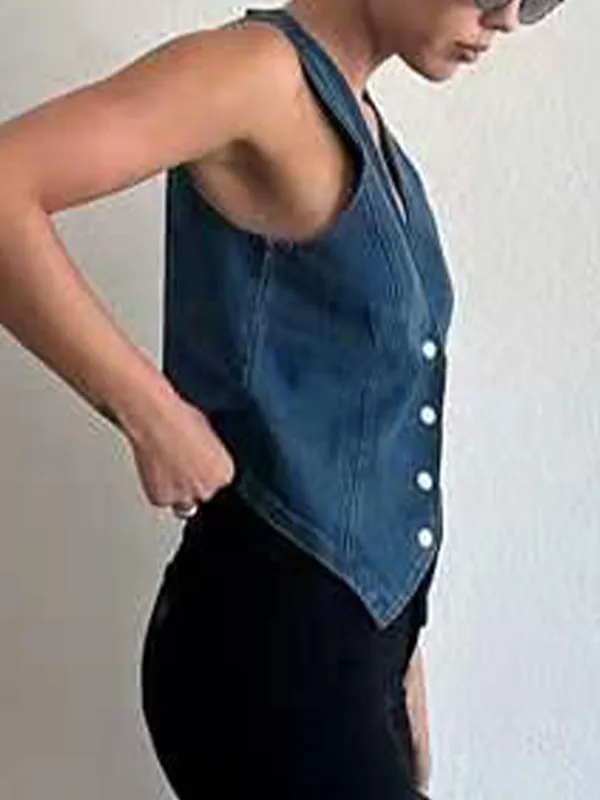 Camiseta sin mangas con chaleco vaquero con cuello en V