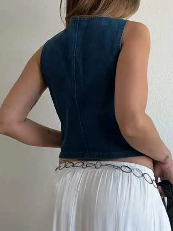 Camiseta sin mangas con chaleco vaquero con cuello en V