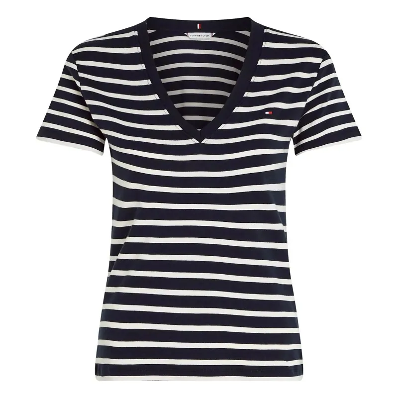Camiseta Tommy Hilfiger New Slim Cody con cuello en V estilo Bretón Desert Blue