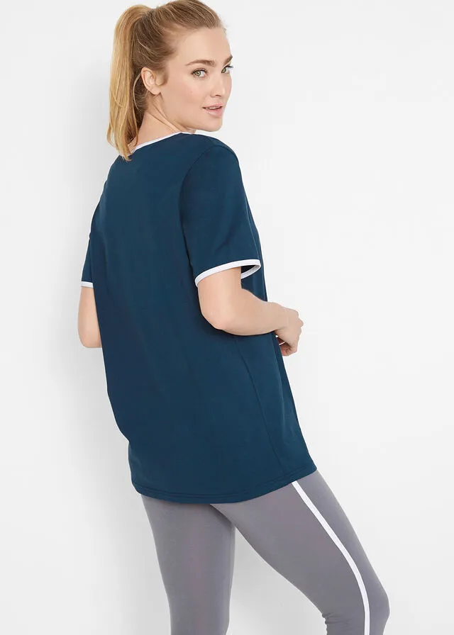 Camisetas largas deportivas de manga corta (2 unidades) Azul marino + azul mentol estampado