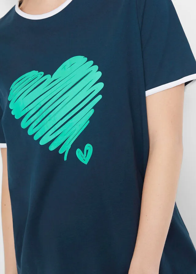 Camisetas largas deportivas de manga corta (2 unidades) Azul marino + azul mentol estampado