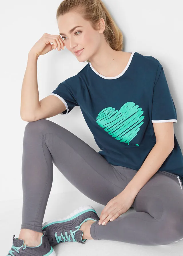 Camisetas largas deportivas de manga corta (2 unidades) Azul marino + azul mentol estampado