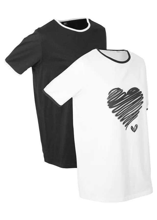 CAMISETAS LARGAS DEPORTIVAS DE MANGA CORTA (2 UNIDADES) BLANCONEGRO ESTAMPADO