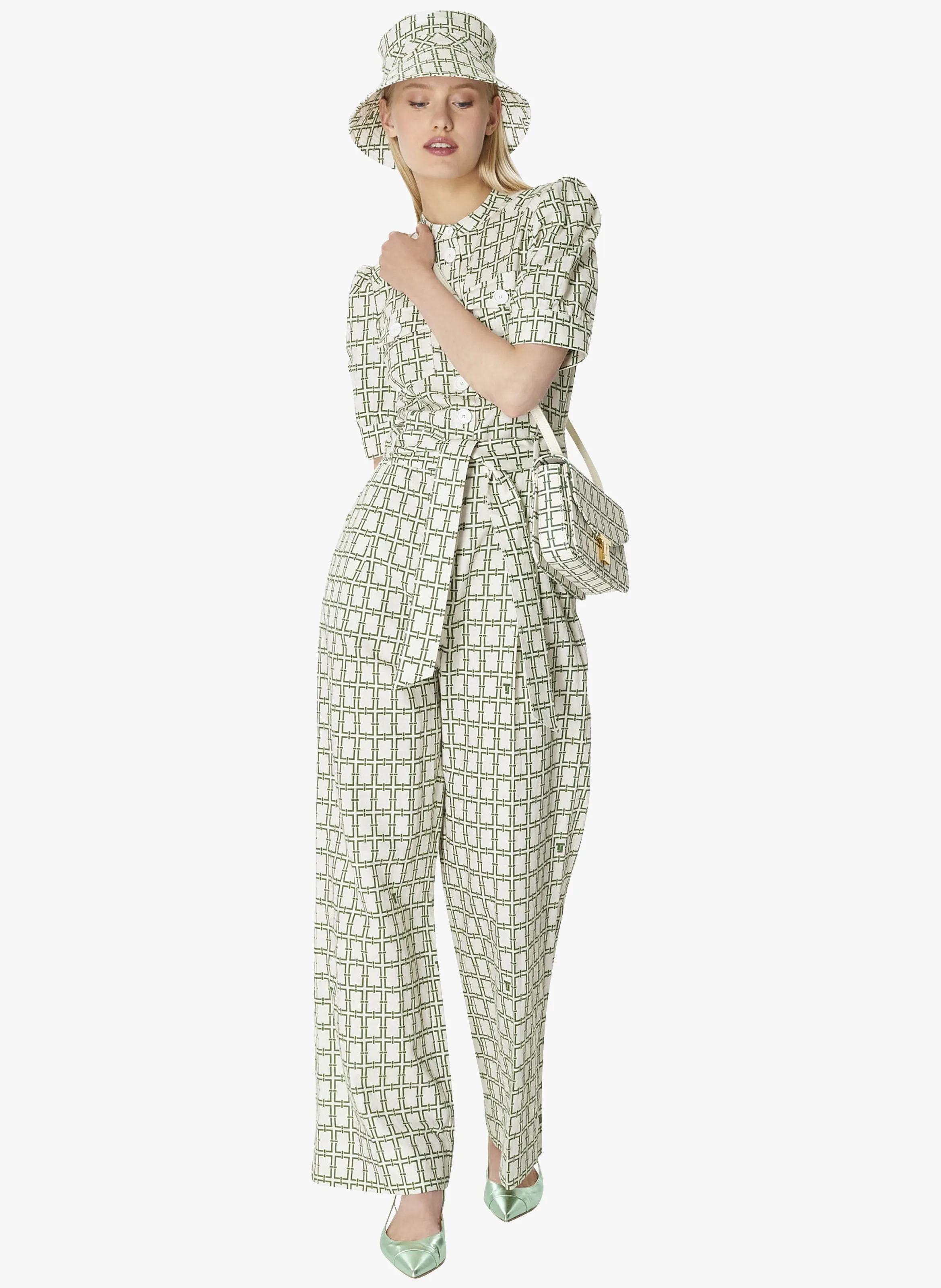CARINA  MONO DE LINO Y ALGODóN ESTAMPADO CON CUELLO CLáSICO EN BLANCO