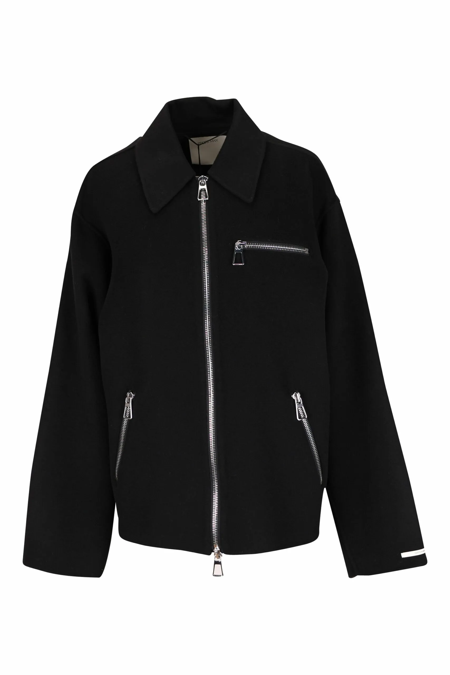 Chaqueta negra con manga ancha y cremalleras plateadas