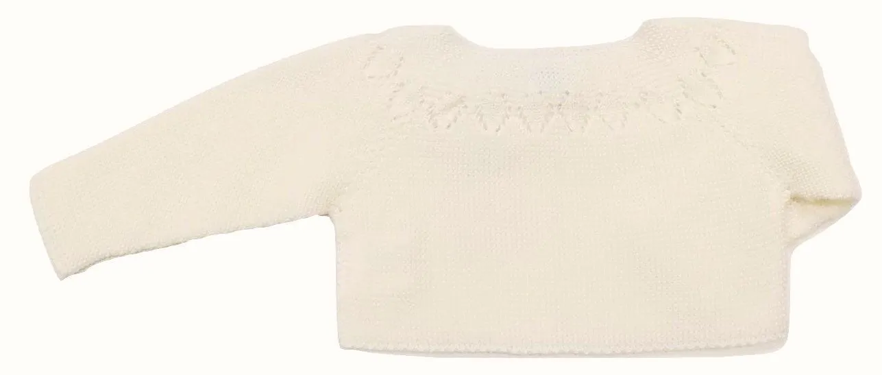 CHAQUETA NIÑA PUNTO VERANO CALADOS  CRUDO