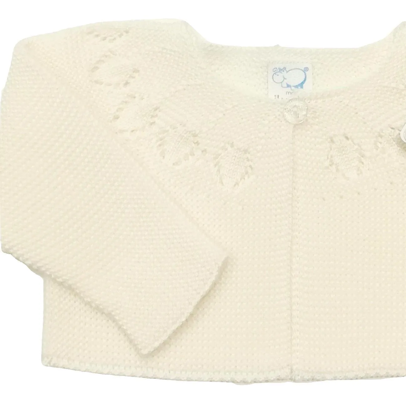 CHAQUETA NIÑA PUNTO VERANO CALADOS  CRUDO