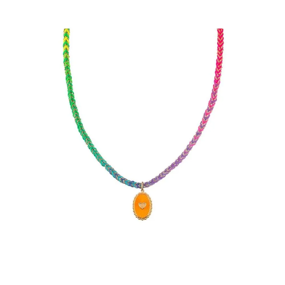 Collar corto con trenza de poliamida con medalla colgante con tonalidades arcoíris