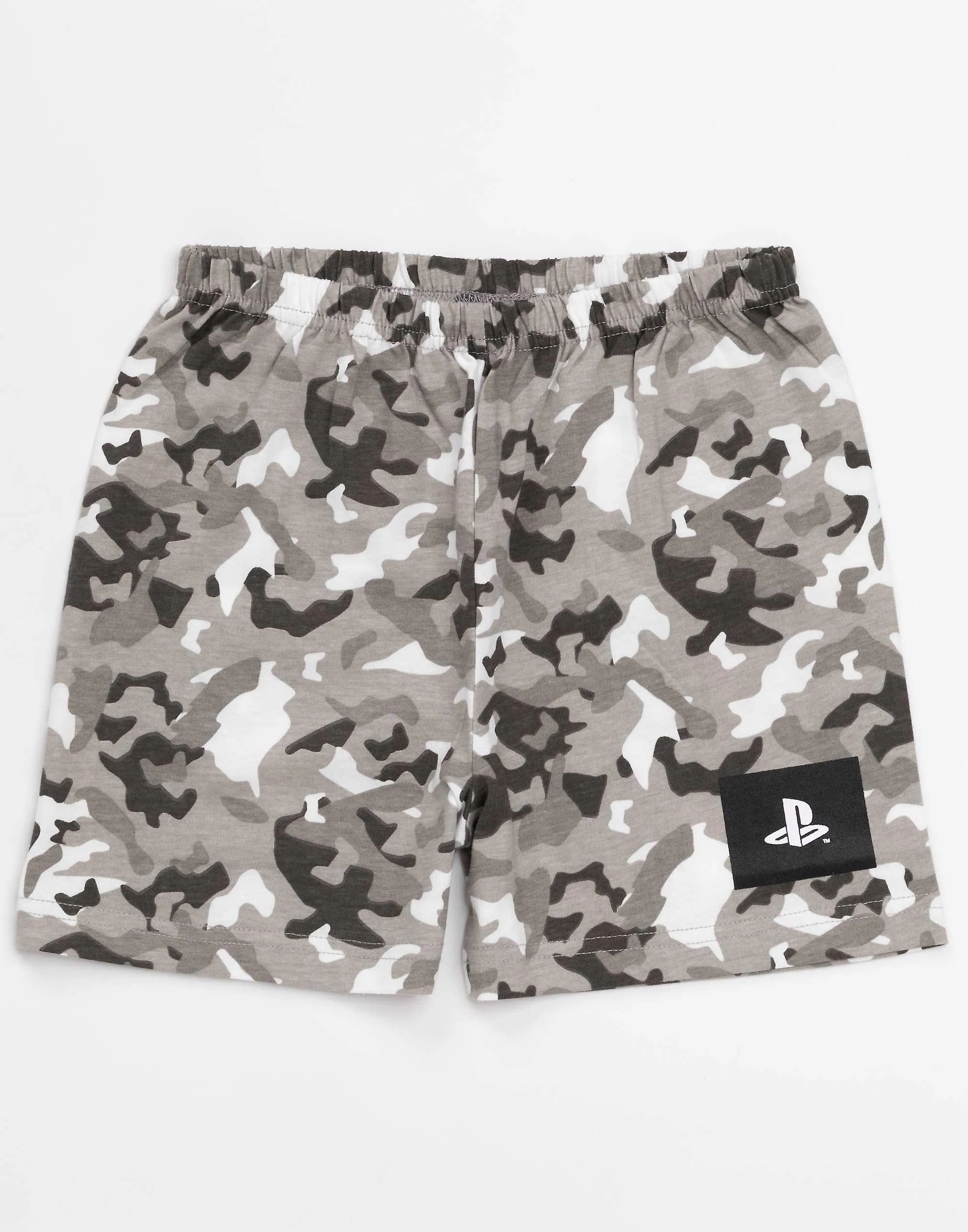 Conjunto de pijama de manga corta y pierna corta para niños PlayStation Boys Estampado de logotipo de camuflaje gris