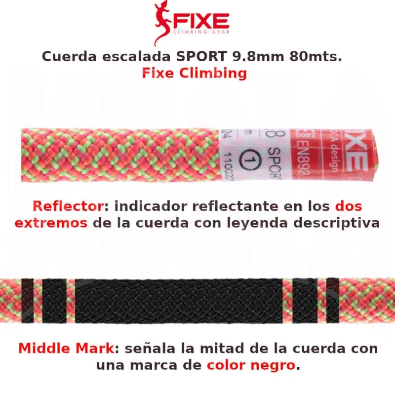 Cuerda escalada SPORT 9.8mm 80mts. Fixe Climbing