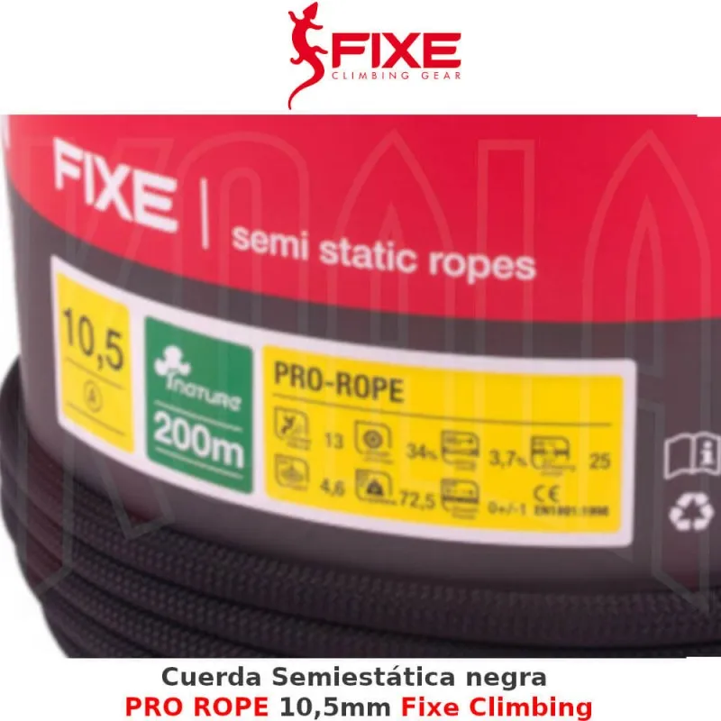 Cuerda Semiestática negra PRO ROPE 10,5mm Fixe Climbing