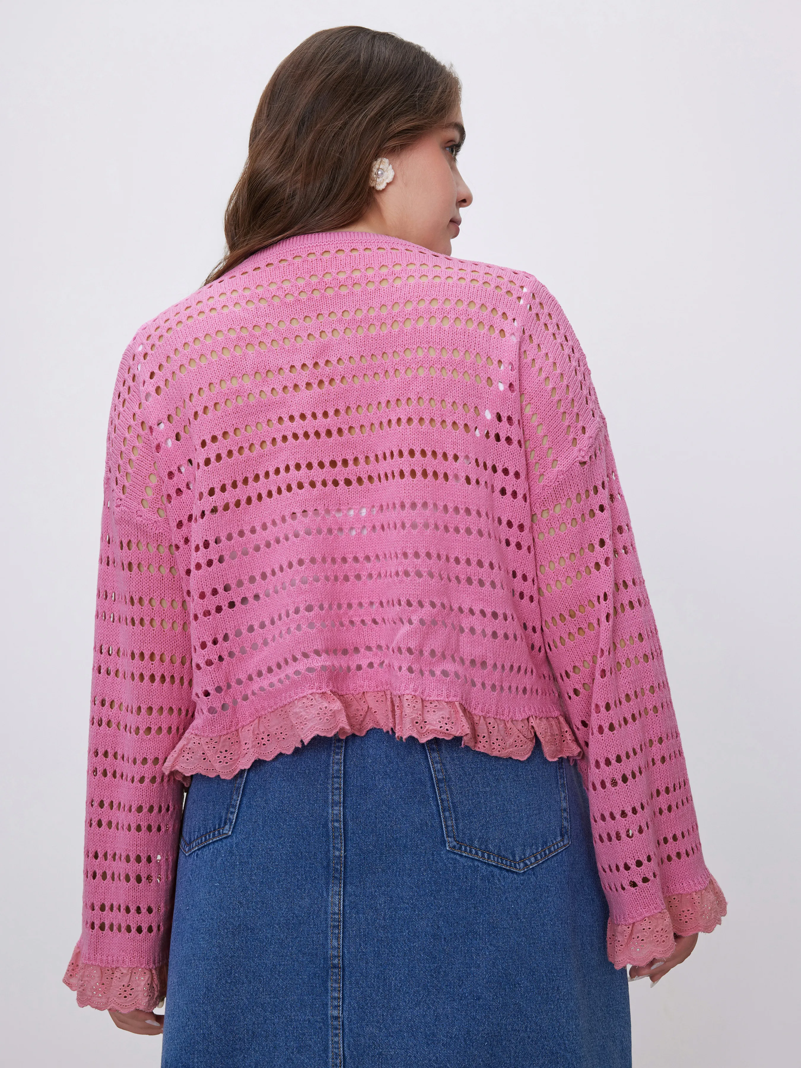  Cárdigan con cuello en V y cordones con huecos Curvy