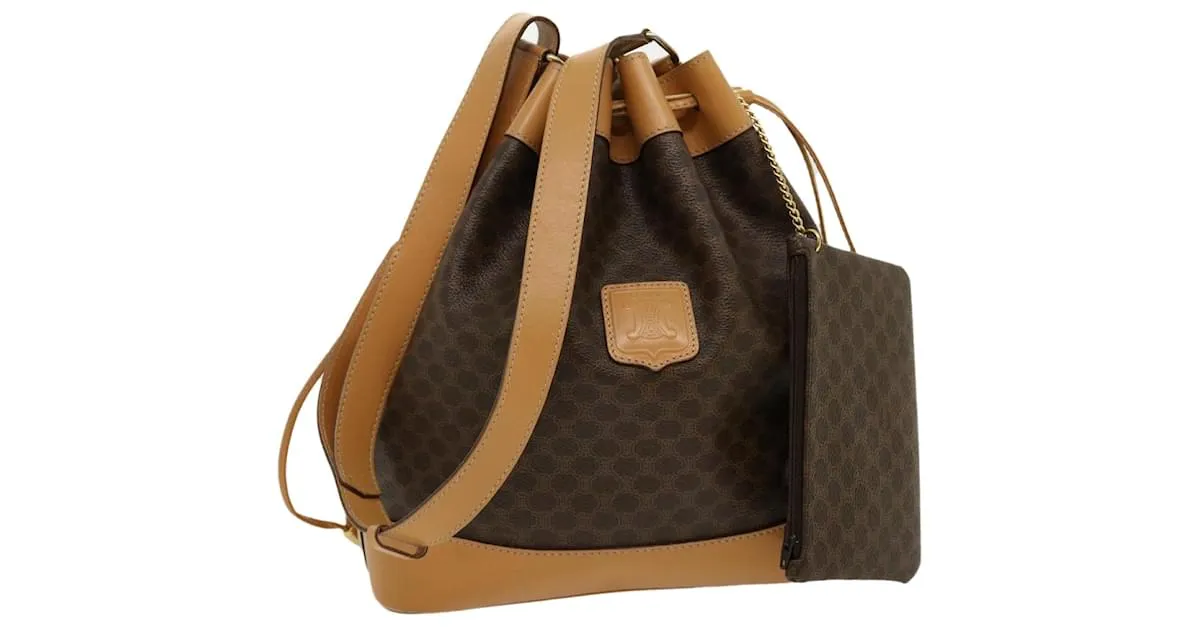 Céline CELINE Macadam Canvas Bandolera Cuero PVC Marrón Auth am2637sol Castaño 