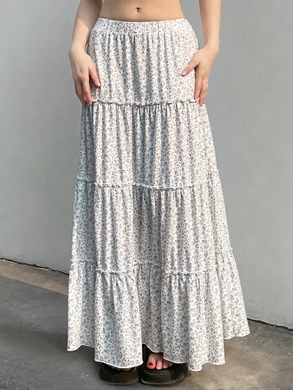 Faldas largas con efecto colgante floral pequeño y suave de estilo pastoral
