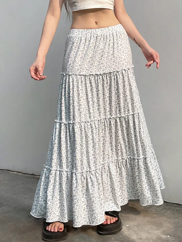 Faldas largas con efecto colgante floral pequeño y suave de estilo pastoral