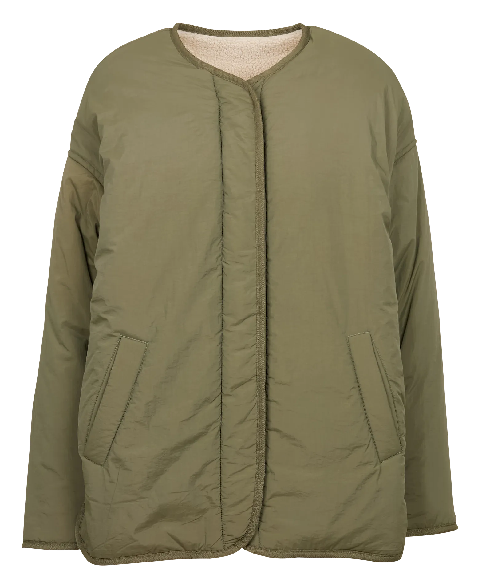 FALLOU  CHAQUETA OVERSIZE REVERSIBLE CON CUELLO EN V EN CAQUI