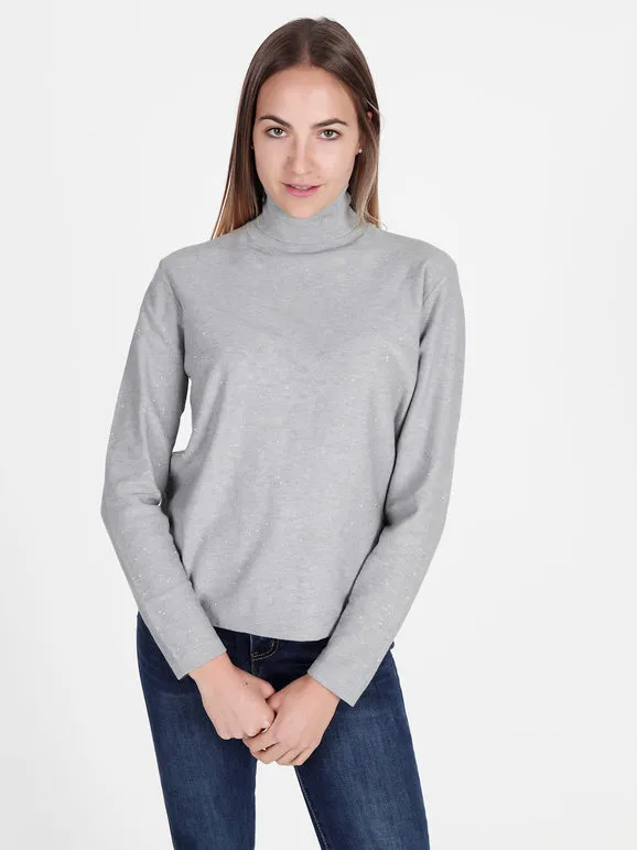 Gian Marco Venturi Jersey de mujer de cuello alto con microlentejuelas brillantes