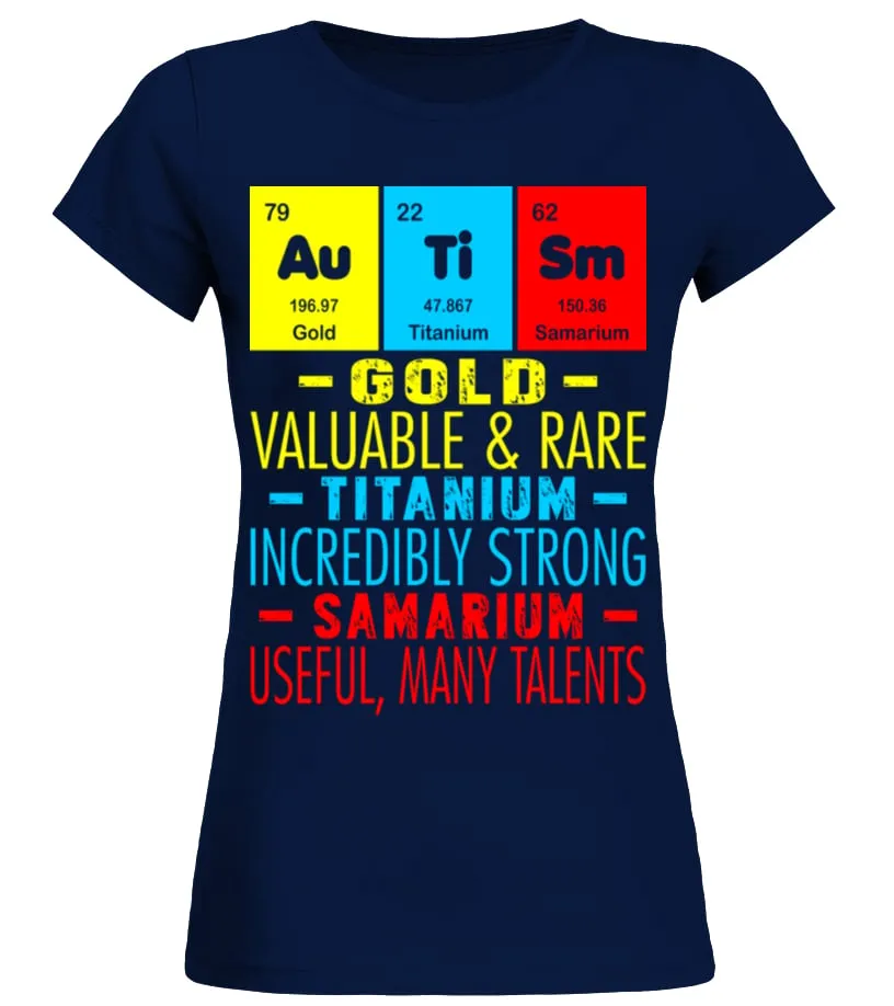Gold Titanium Samarium Autism Awareness Tshirt Camiseta cuello redondo Mujer