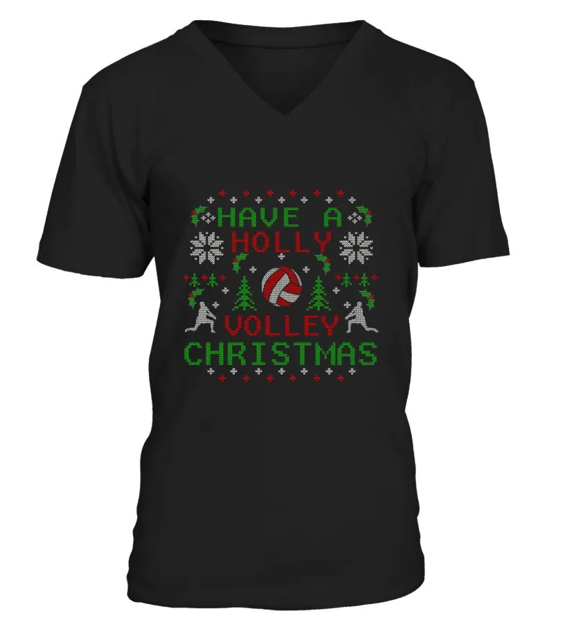 Holly Volleyball Ugly Christmas Sweater Volleyball  Camiseta cuello en V Unisex