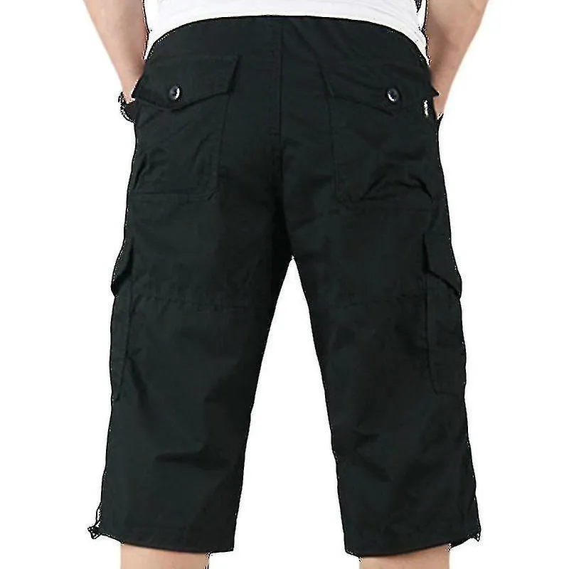 Hombre 3/4 Largo Largo Largo Pantalones Cortos Elásticos Cintura Cargo Combate Tres Cuartos Pantalones
