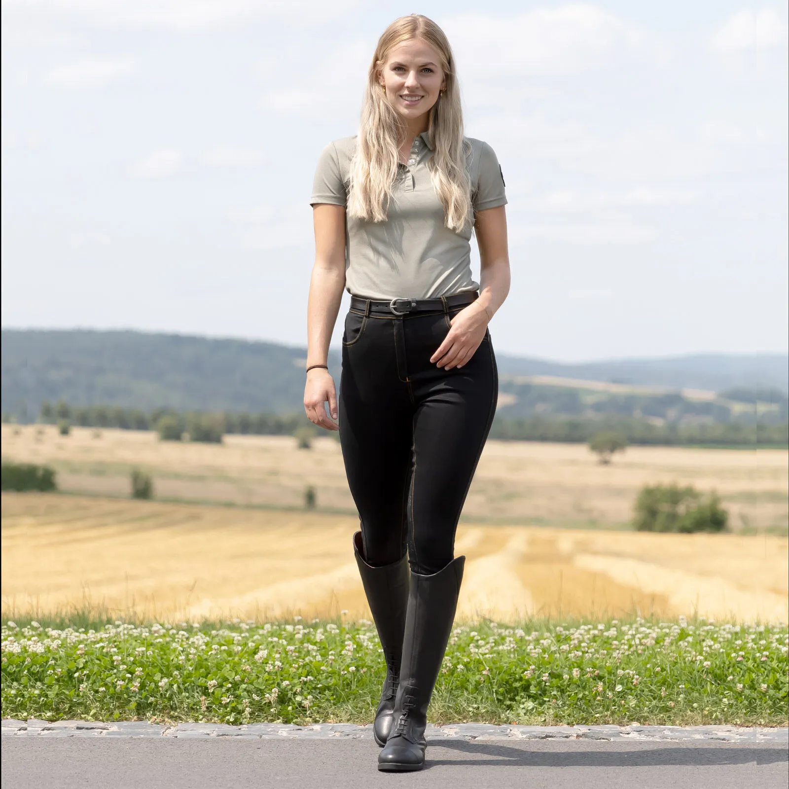 Horze Pantalonesde Montar Vaqueros con Cintura Alta y Asiento Completo para Mujer