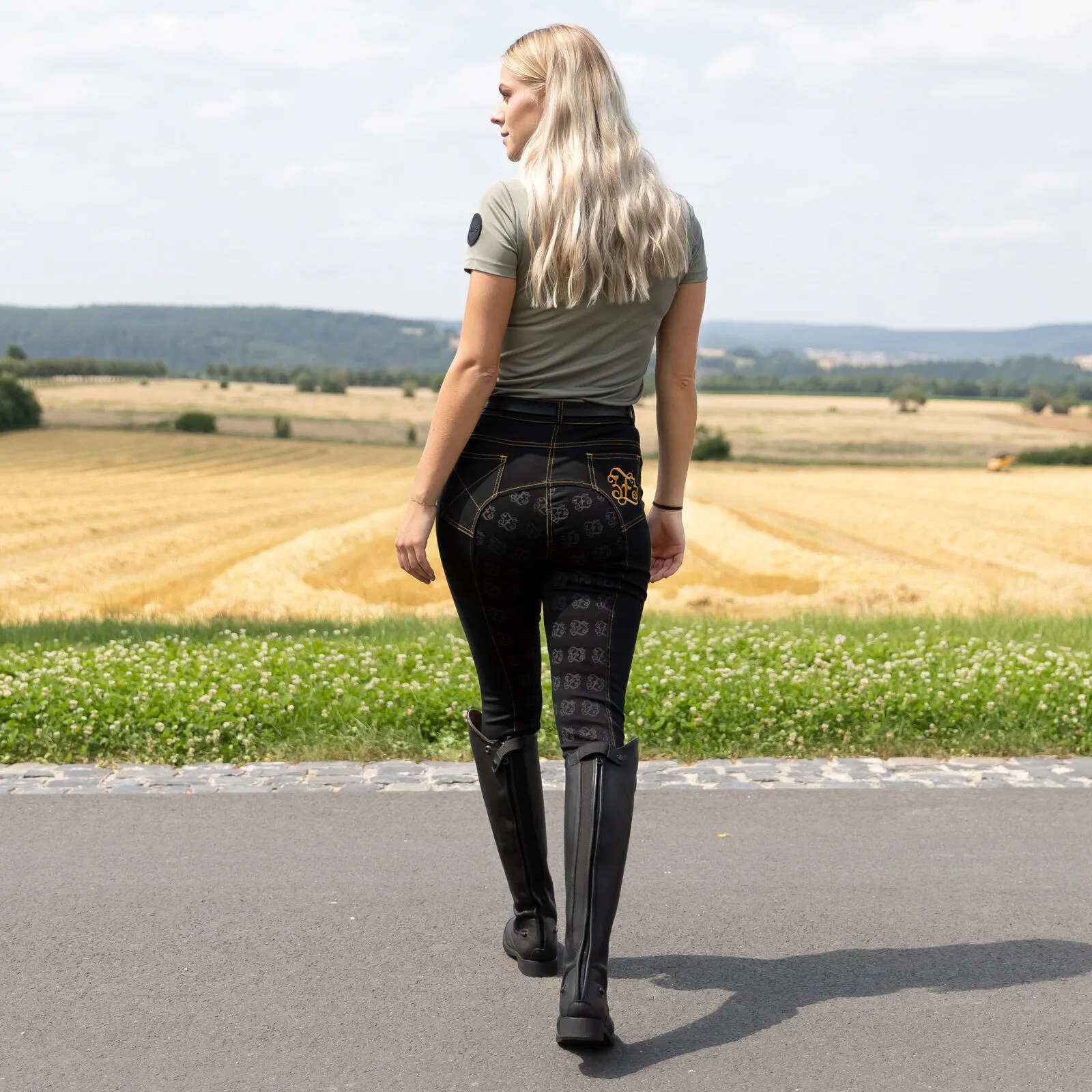 Horze Pantalonesde Montar Vaqueros con Cintura Alta y Asiento Completo para Mujer