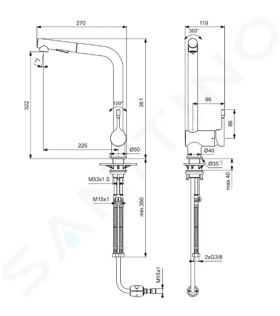 IDEAL STANDARD CERALOOK  GRIFO DE COCINA CON DUCHA EXTRAíBLE, ACERO INOXIDABLE BC178GN