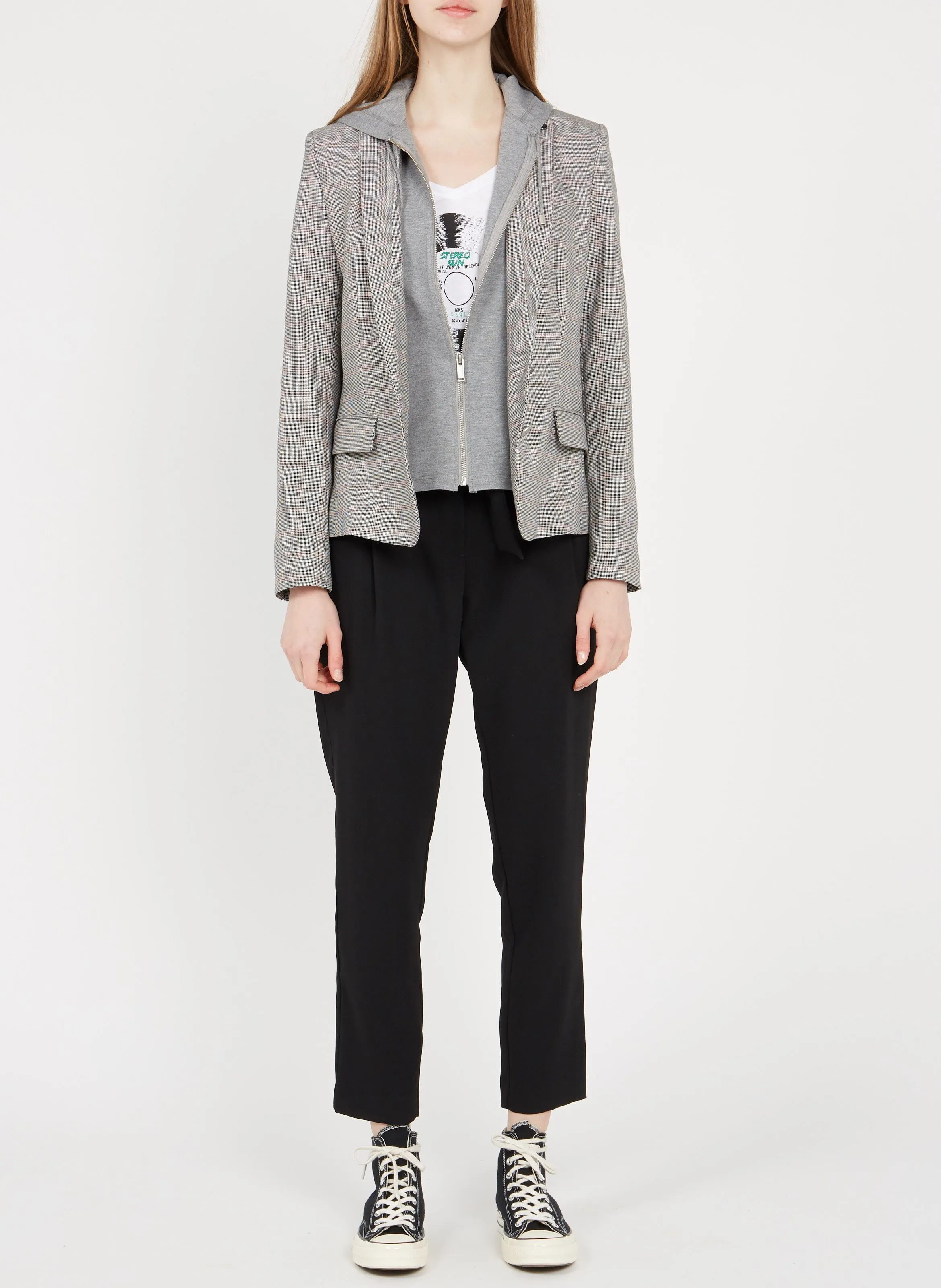 IKKS Pantalón tapered de crepé de talle alto en negro