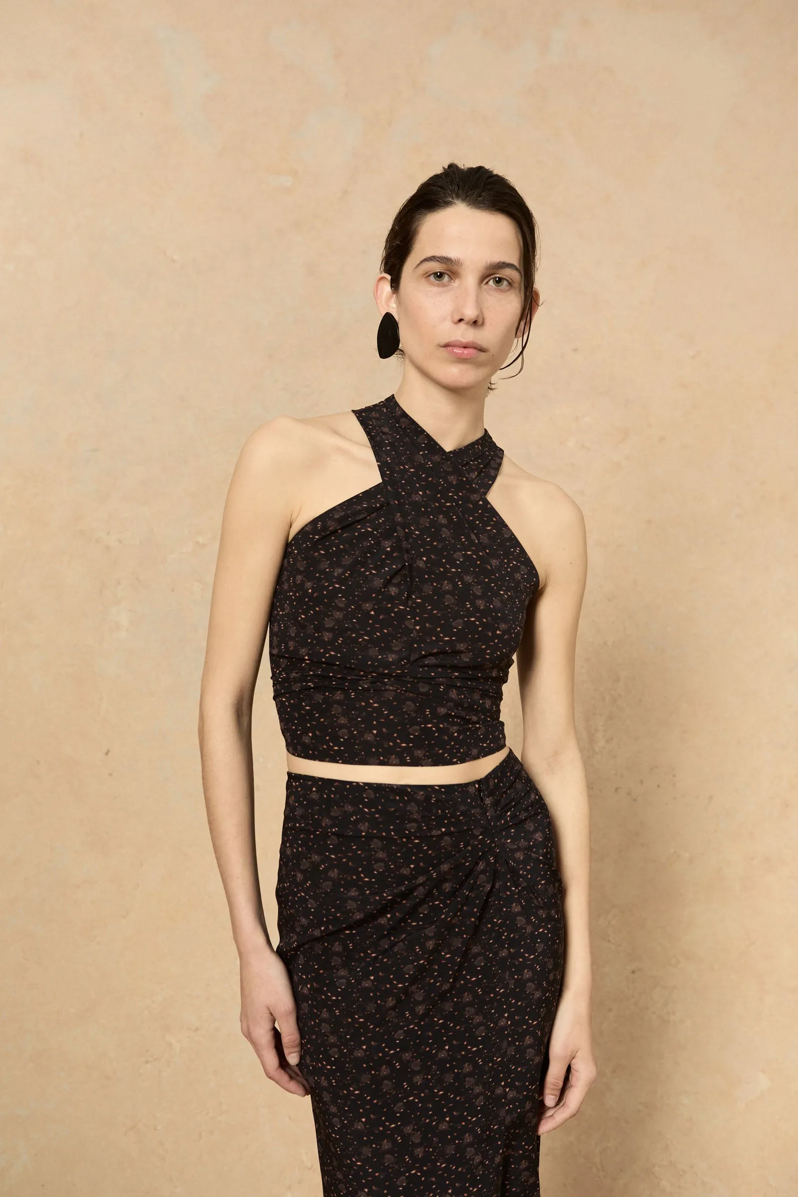 Iman, hedy print stretch silk top