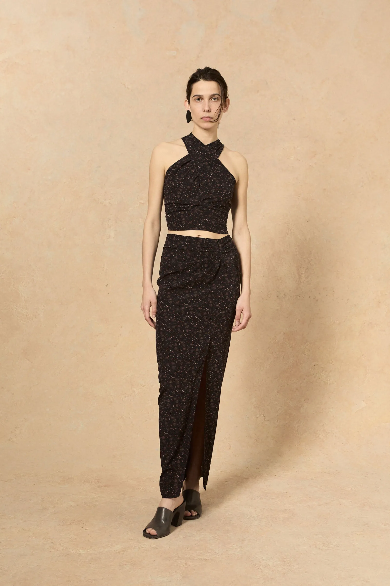Iman, hedy print stretch silk top