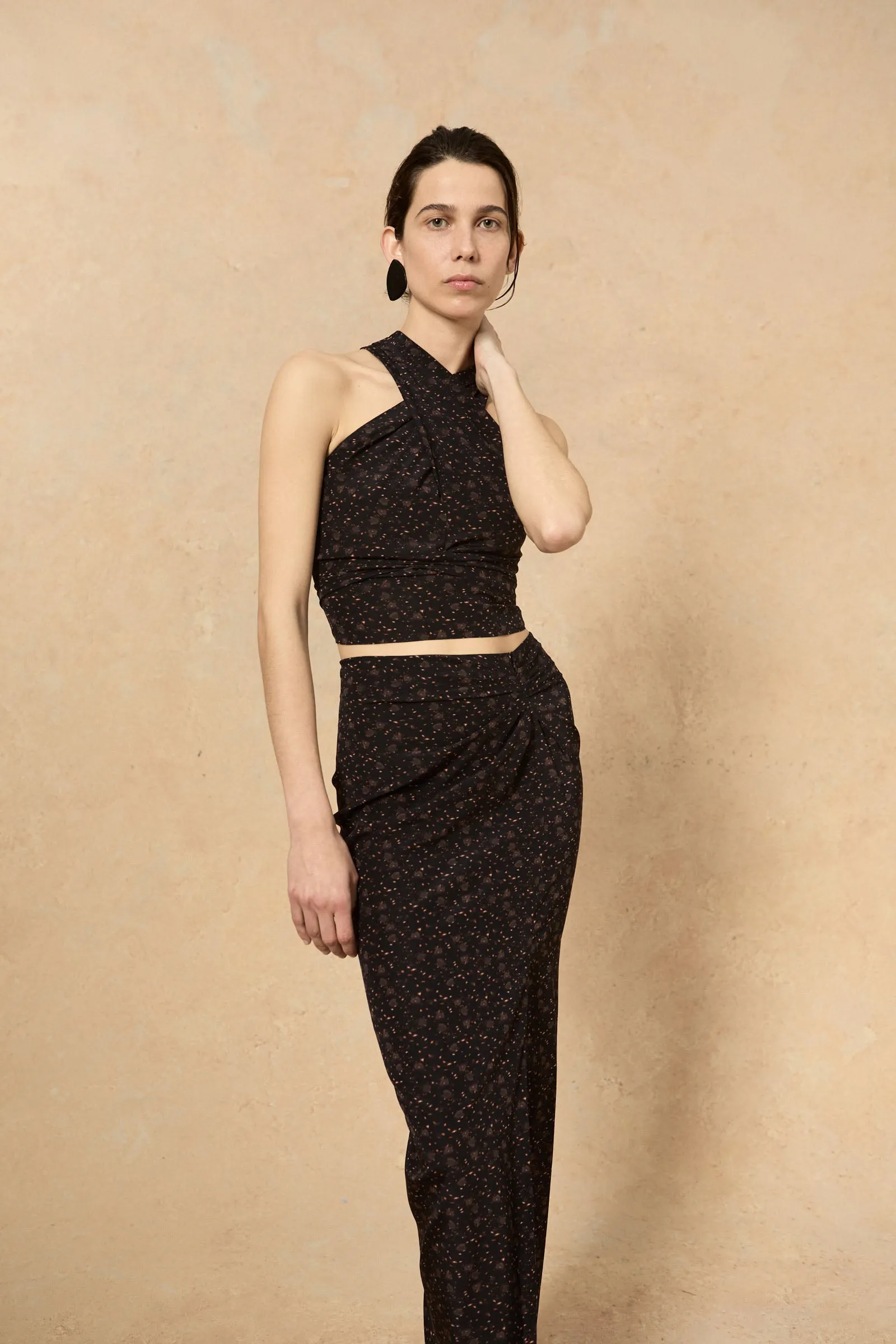 Iman, hedy print stretch silk top