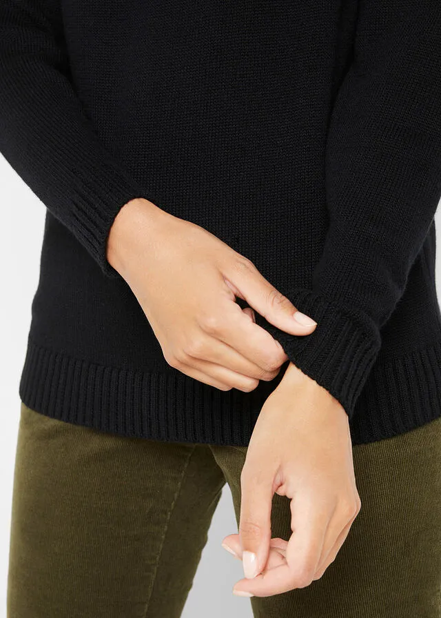Jersey de cuello alto con patrón nórdico Negro con estampado invernal