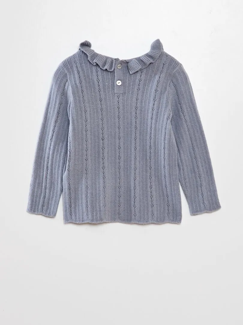 JERSEY DE PUNTO CALADO CON CUELLO  AZUL