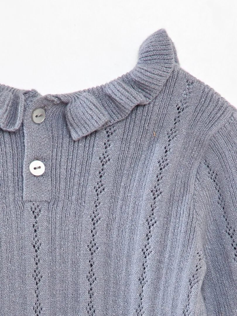 JERSEY DE PUNTO CALADO CON CUELLO  AZUL