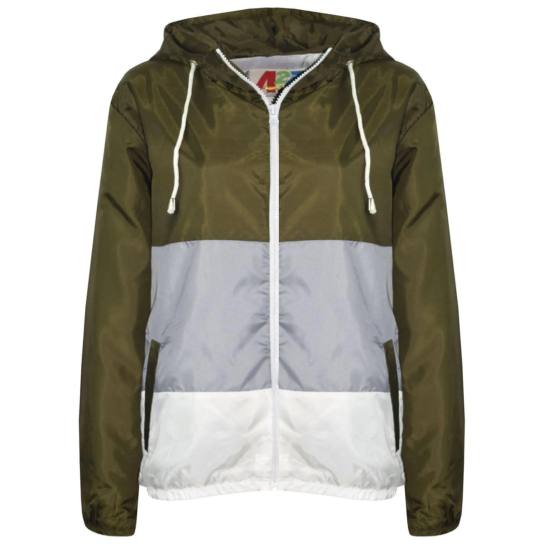 Kids Unisex Khaki Panel de contraste rompevientos con capucha