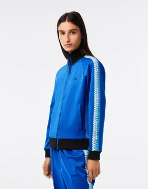 Lacoste Sudadera de mujer loose fit de rayas con cremallera y logo