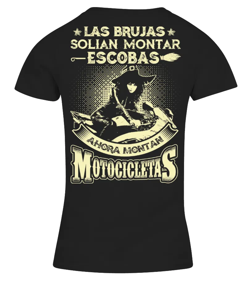 Las brujas solián montar escobas abora montan motocicletas Camiseta cuello pico Mujer
