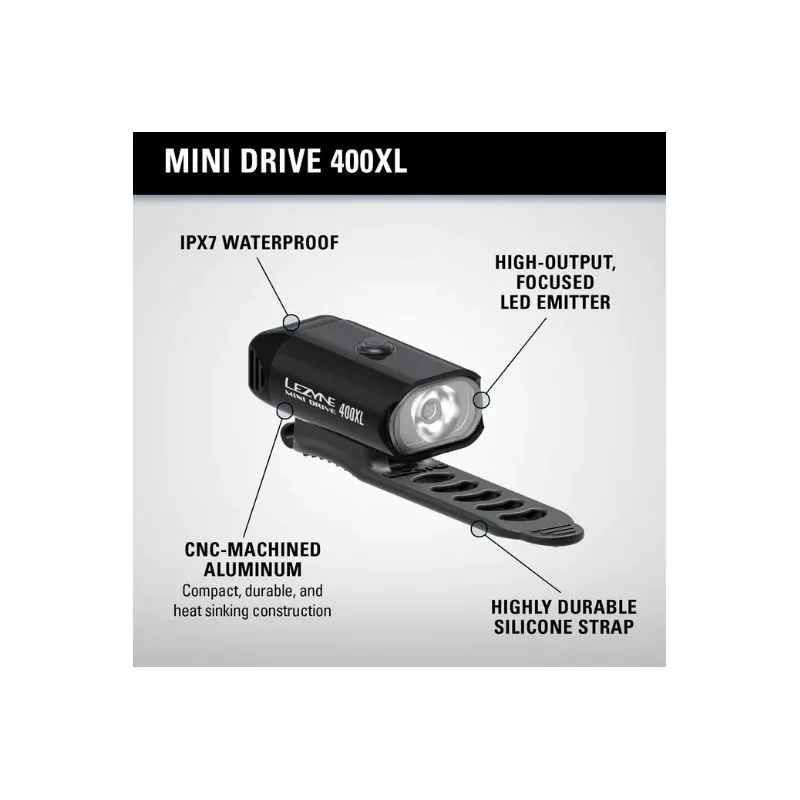 Luz de bicicleta (delantera) Lezyne MINI DRIVE 400XL (BLK/HI GLOSS)