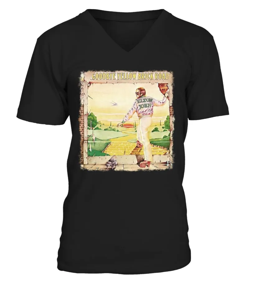 M500112WT.BK. ELTON JOHN, 'GOODBYE YELLOW BRICK ROAD' CAMISETA CUELLO EN V UNISEX