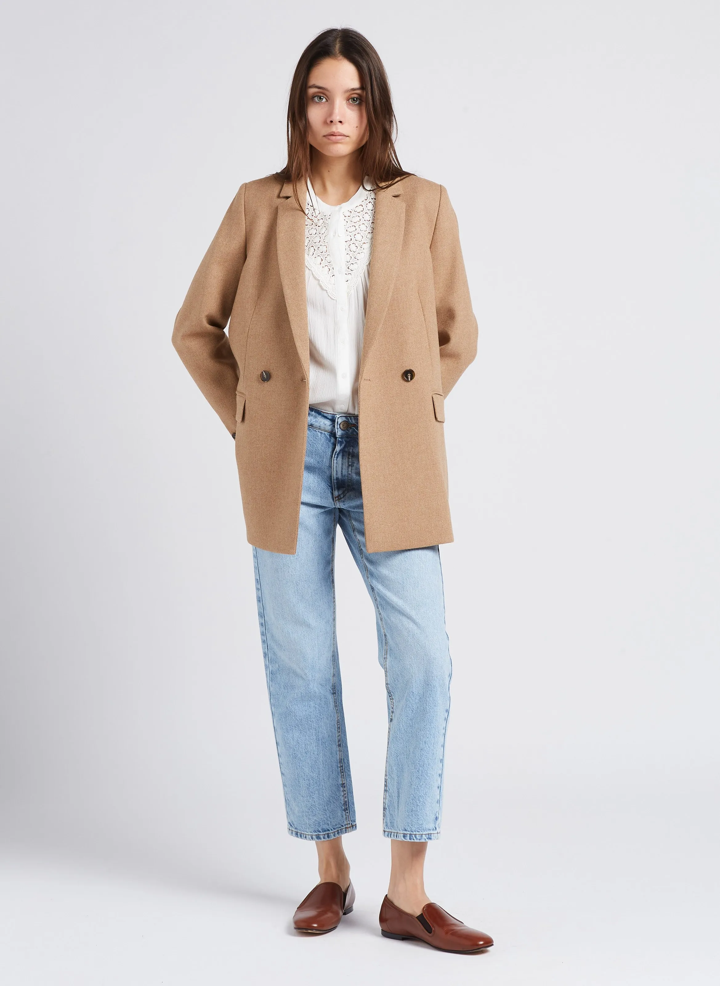 MAISON 123 BESS  CHAQUETA SASTRE DE MEZCLA DE LANA EN BEIGE