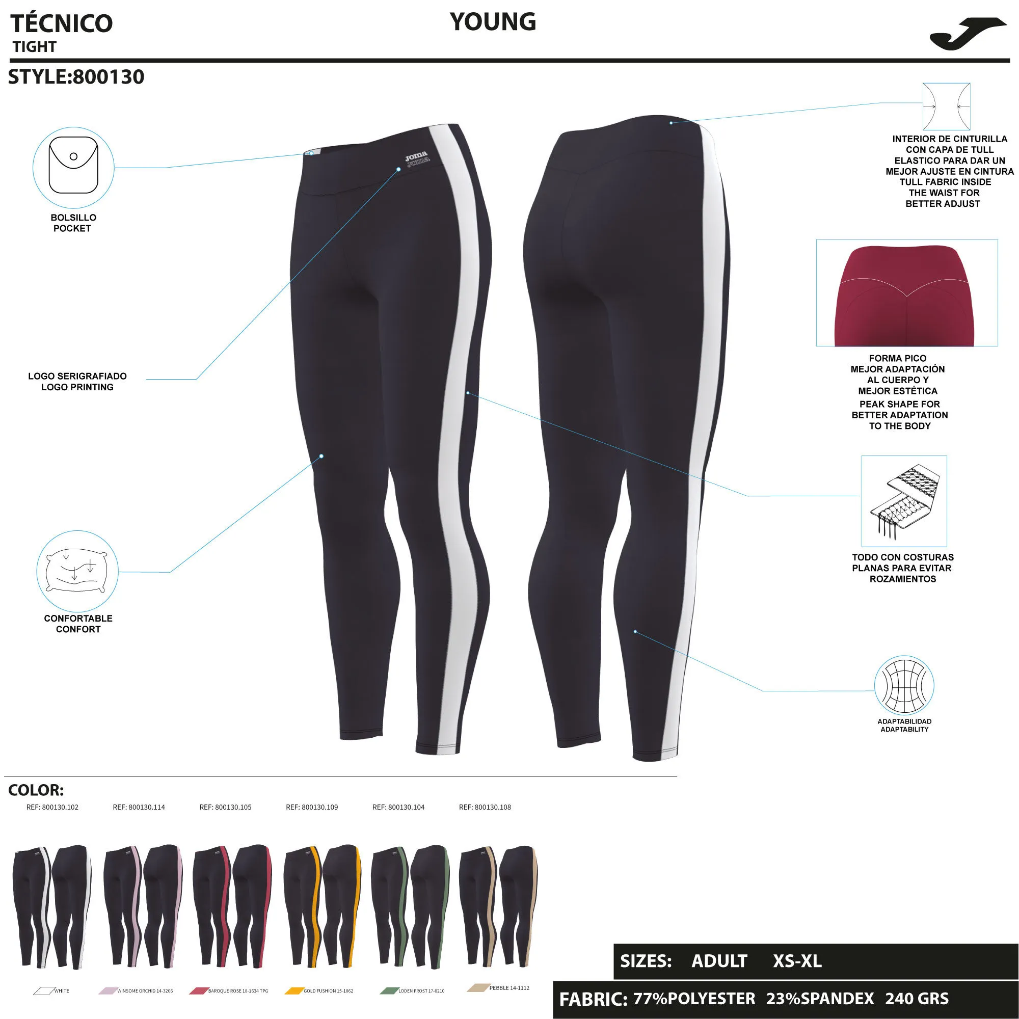 Mallas largas mujer Daphne negro naranja