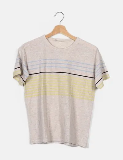 Mango Camiseta beige rayas colores