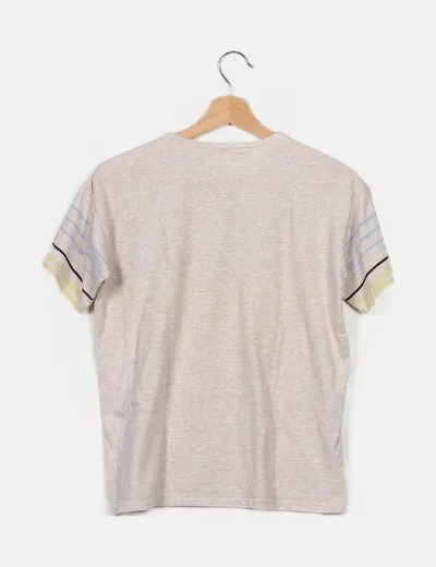 Mango Camiseta beige rayas colores