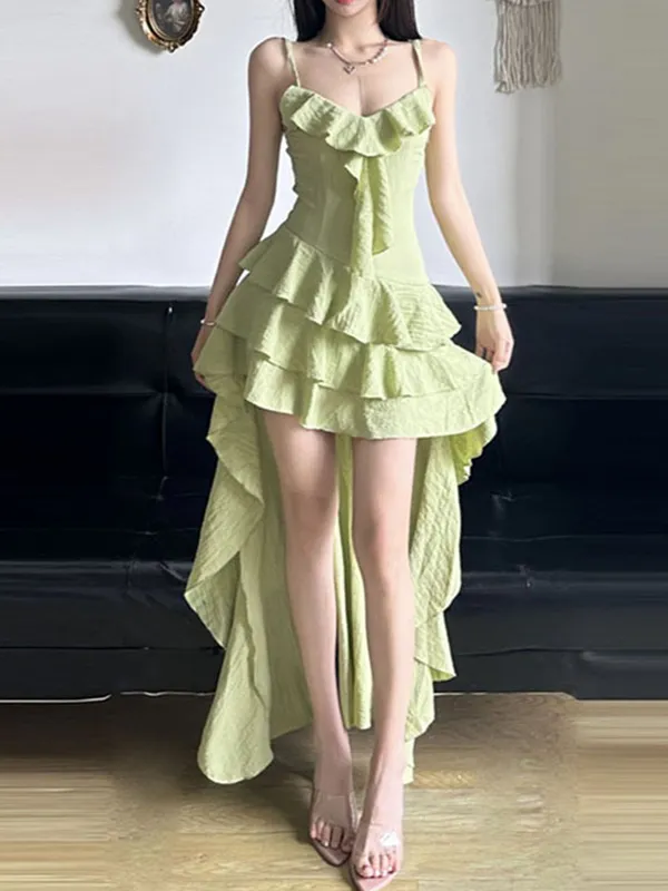 Minivestidos con cinturón y tirantes tipo hada con volantes