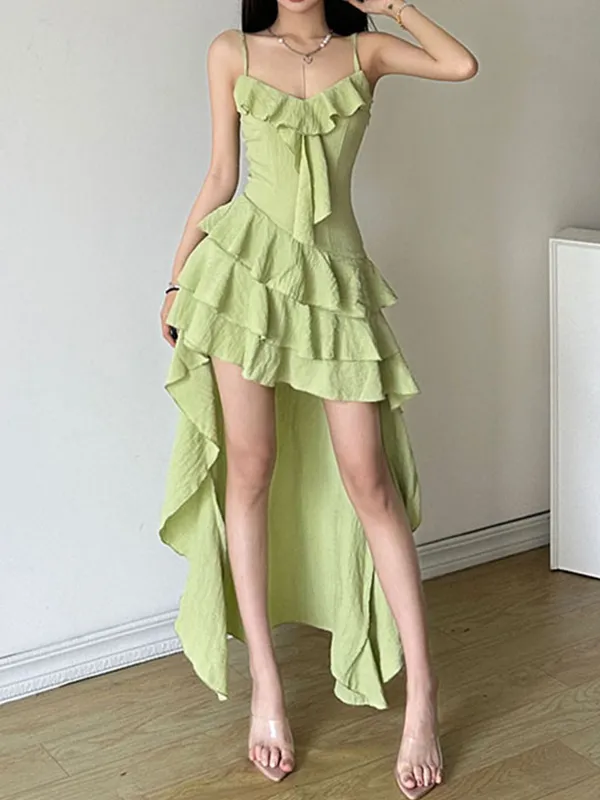 Minivestidos con cinturón y tirantes tipo hada con volantes