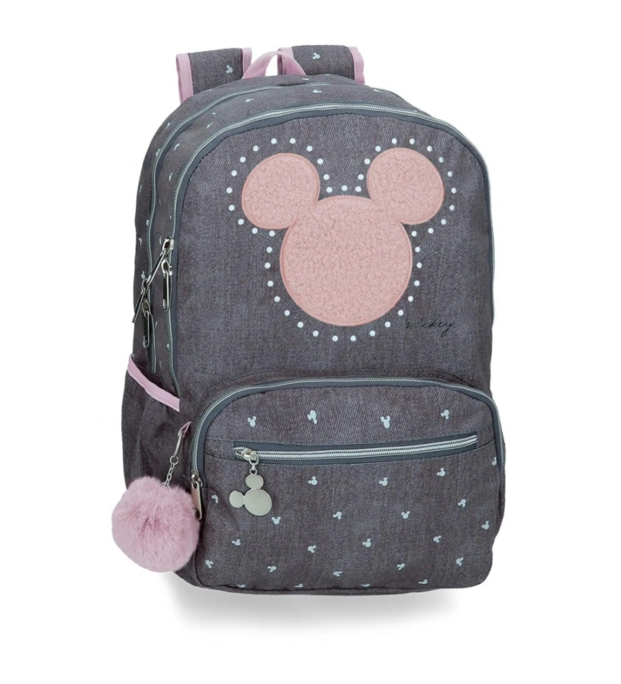 Mochila escolar Mickey studs doble compartimento adaptable a carro antracita